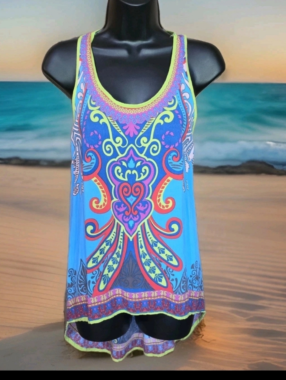 Colorful FLYING TOMATO Bohemian Print Top Women’s Sz Small Fit Cotton EUC